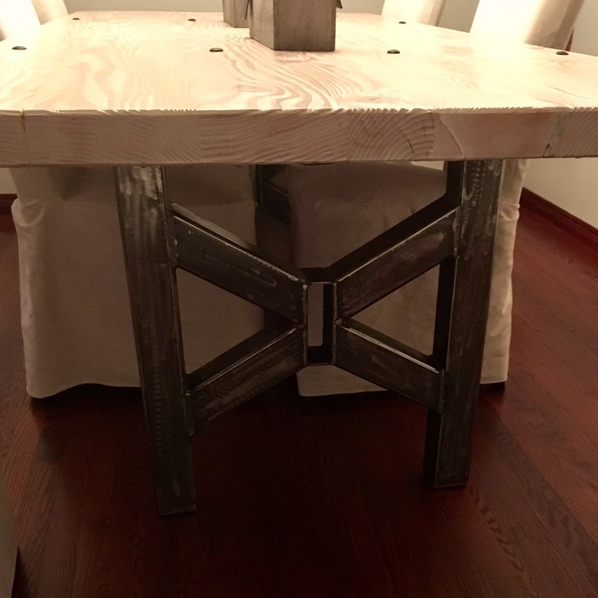 Distressed Pine and Steel Table